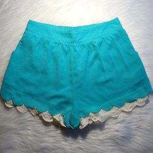 Teal Scalloped Shorts with Lace